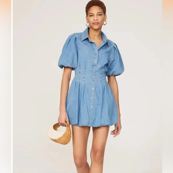 white christmas dresses Bubble Sleeve Denim Dress main image 0